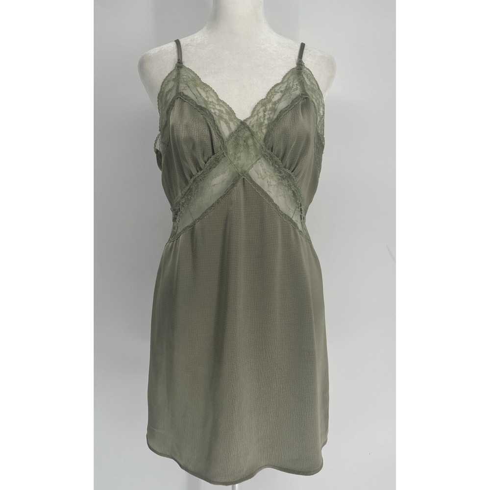 Y2k 90s Womens Sage Green Lace Babydoll Coquette Whimsigoth Slip Dress Sz M